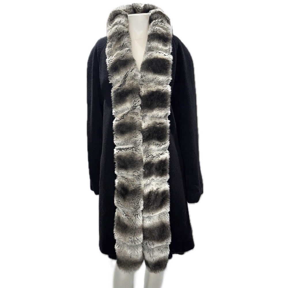 OLEG CASSINI Vintage 90s Wool Cape Coat Faux Fur Collar Holiday Glam | Sz 14